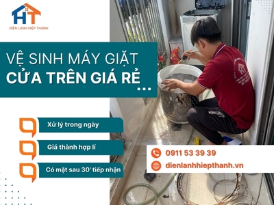 Vệ sinh máy giặt cửa trên chuyên nghiệp của Điện Lạnh Hiệp Thành